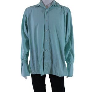 Designer Mens Collared Long Sleeve Button Front Casual Shirt Blue 34 in